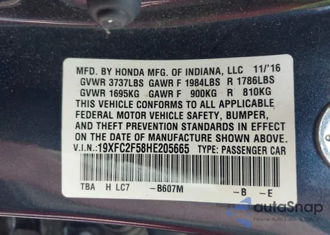 2017 Honda Civic Lx from USA, damaged, VIN 19XFC2F58HE205665